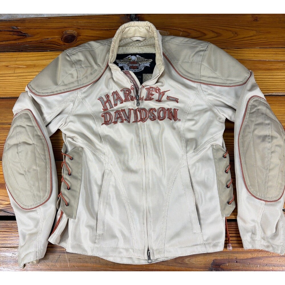 Harley-Davidson Beige/cream Womens M Motorcycle Jacket Mesh Lining Armor Pads